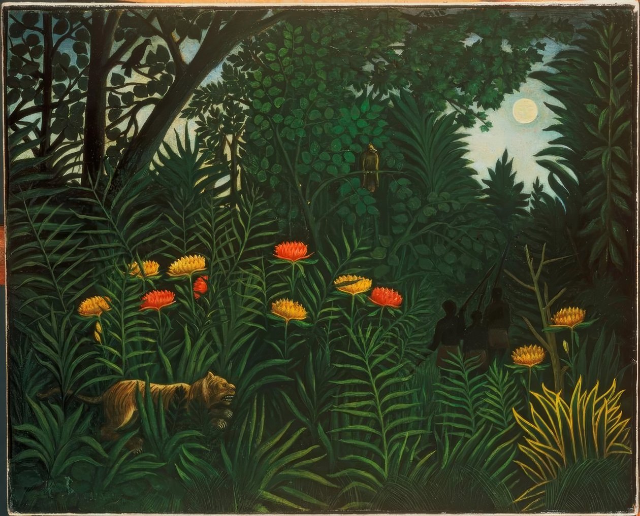 Exotická krajina s tygry a lovci od Henri Rousseau