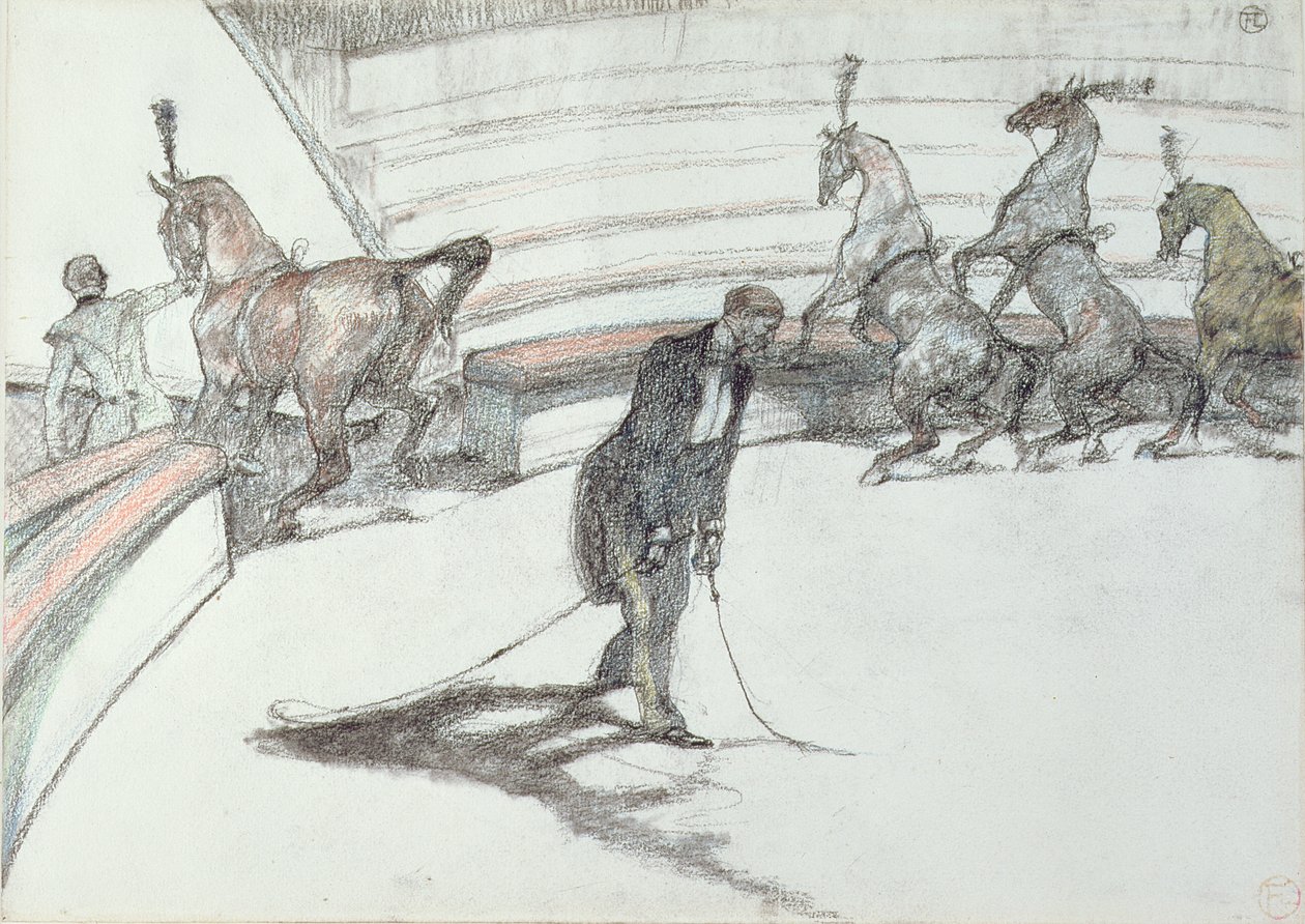 V cirkuse: Chevaux en Liberte, 1899 (černá a barevná tužka na papíře) od Henri de Toulouse Lautrec