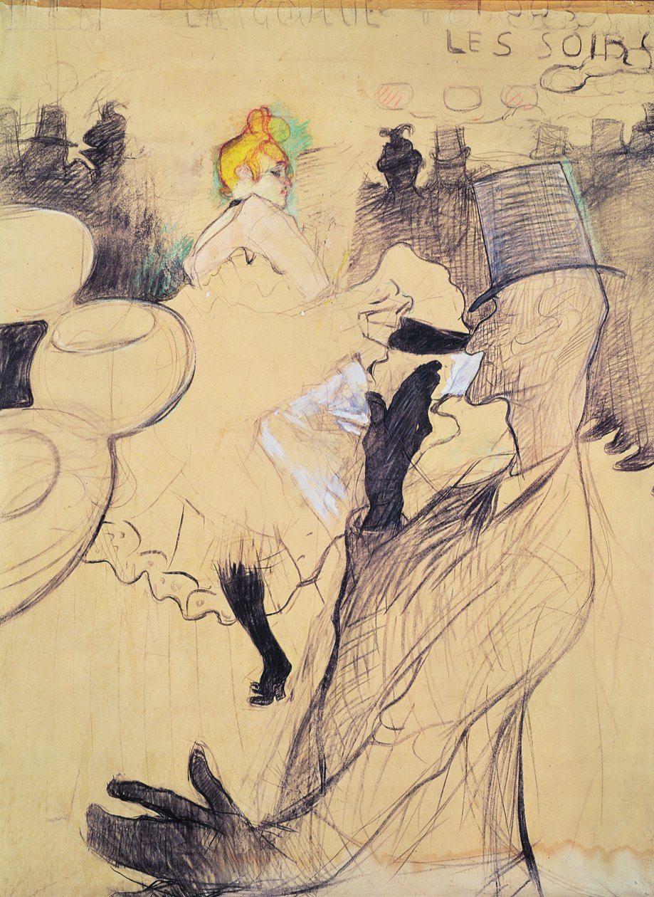 The Moulin-Rouge, The Goulue a Valentin, The Boneless One, 1891 (pero a inkoust a barevná tužka na papíře) od Henri de Toulouse Lautrec