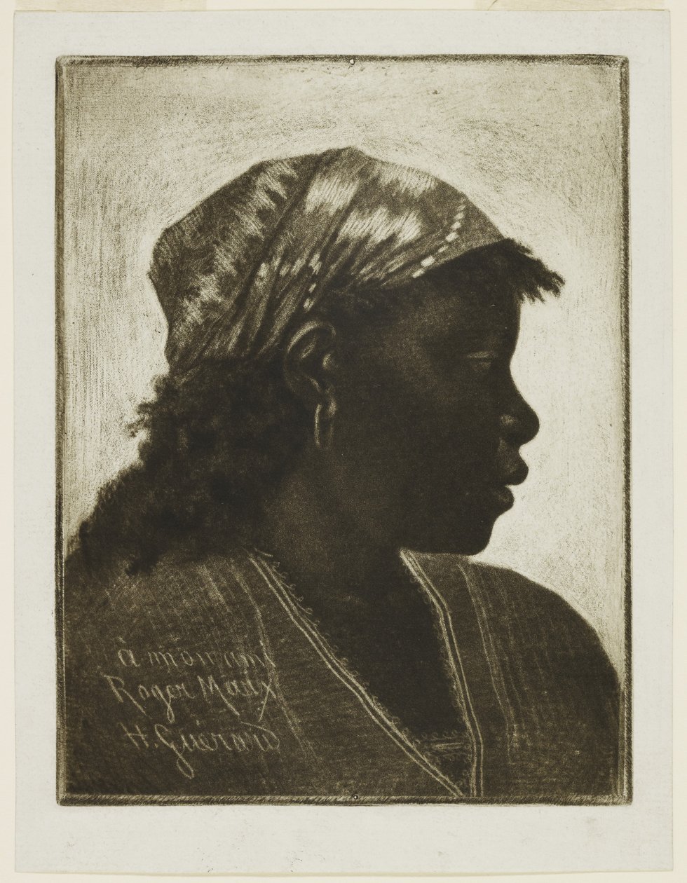 Head of Negress, kolem roku 1888 (mezzotinta) od Henri Charles Guérard