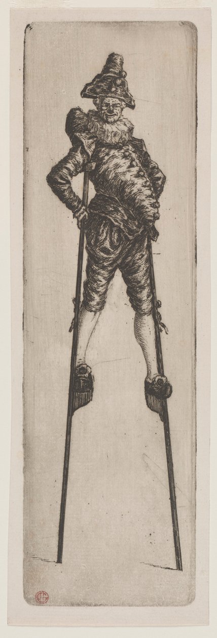 Punchinello na chůdách, c. 1888. od Henri Charles Guérard