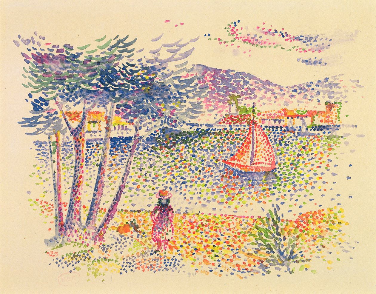 Plachetnice na pobřeží od Henri Edmond Cross