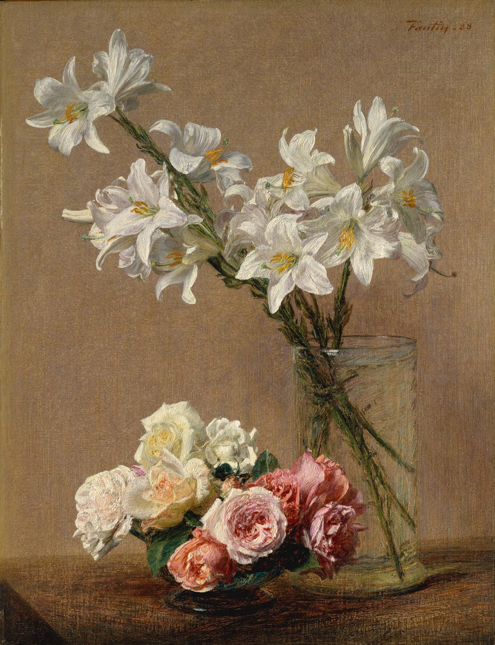 Růže a lilie, 1888. od Ignace Henri Jean Fantin Latour