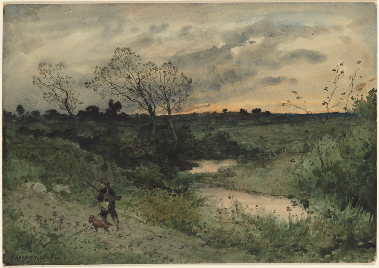 Svítání - Lovec se psem, 1882. od Henri Joseph Harpignies