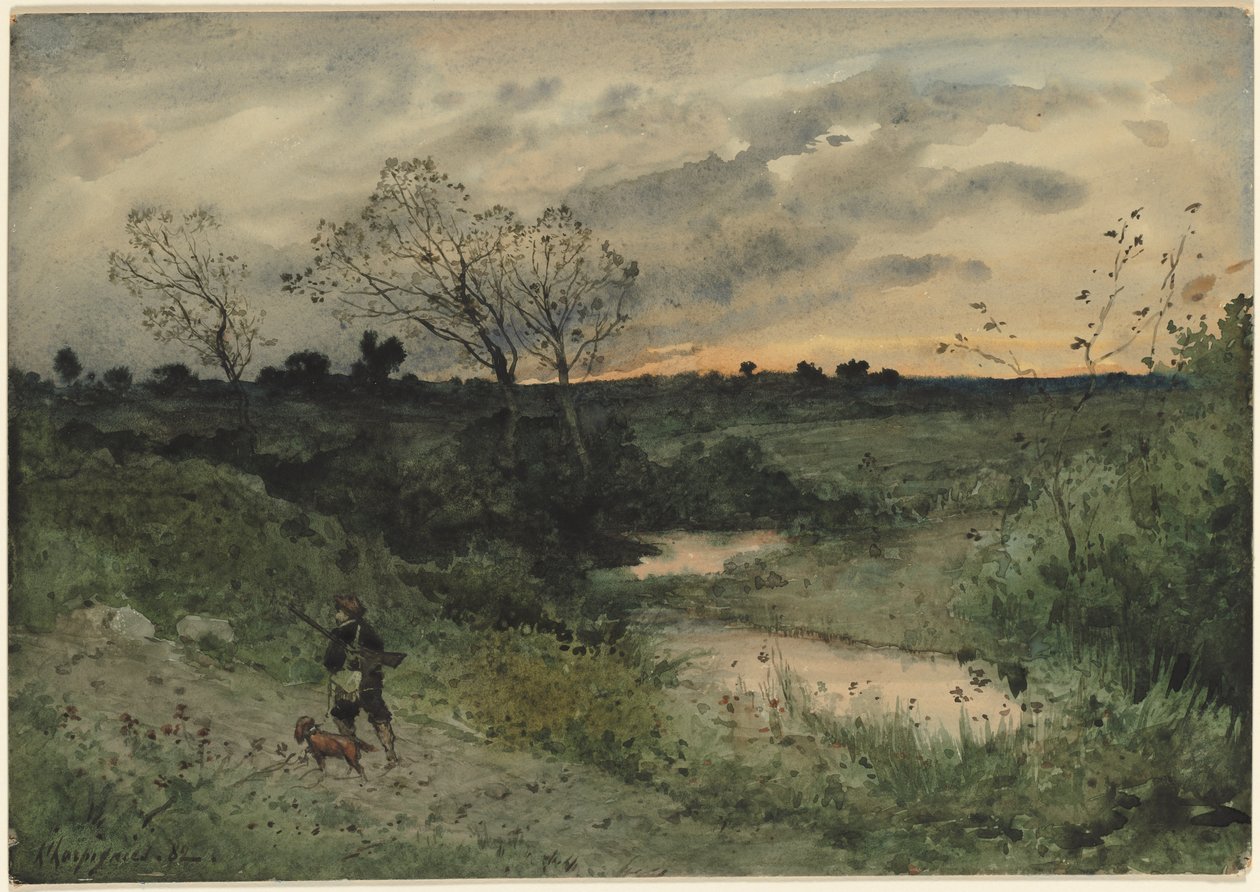 Svítání — Lovec se psem od Henri Joseph Harpignies