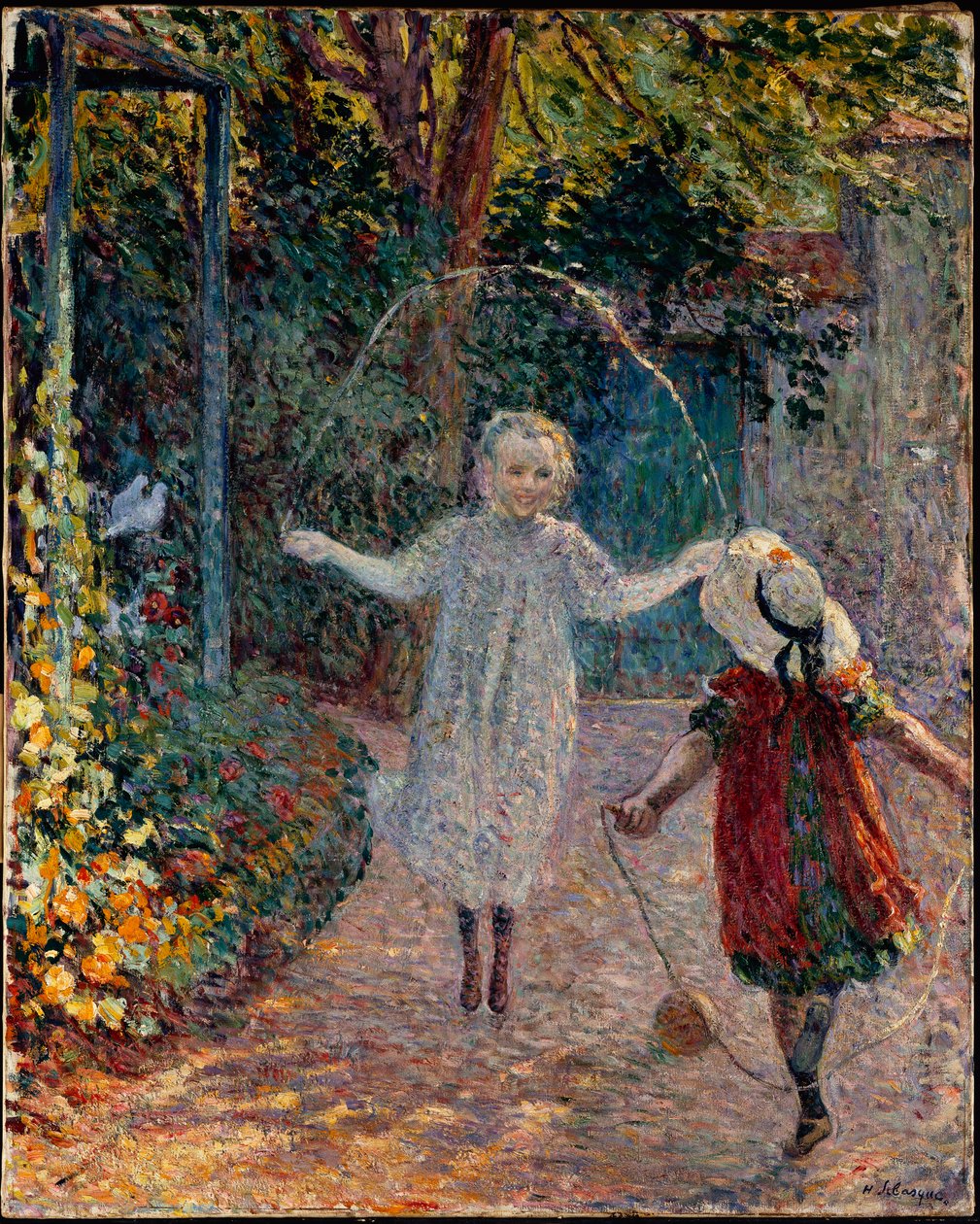 Děti skákání přes švihadlo v zahradě. od Henri Lebasque