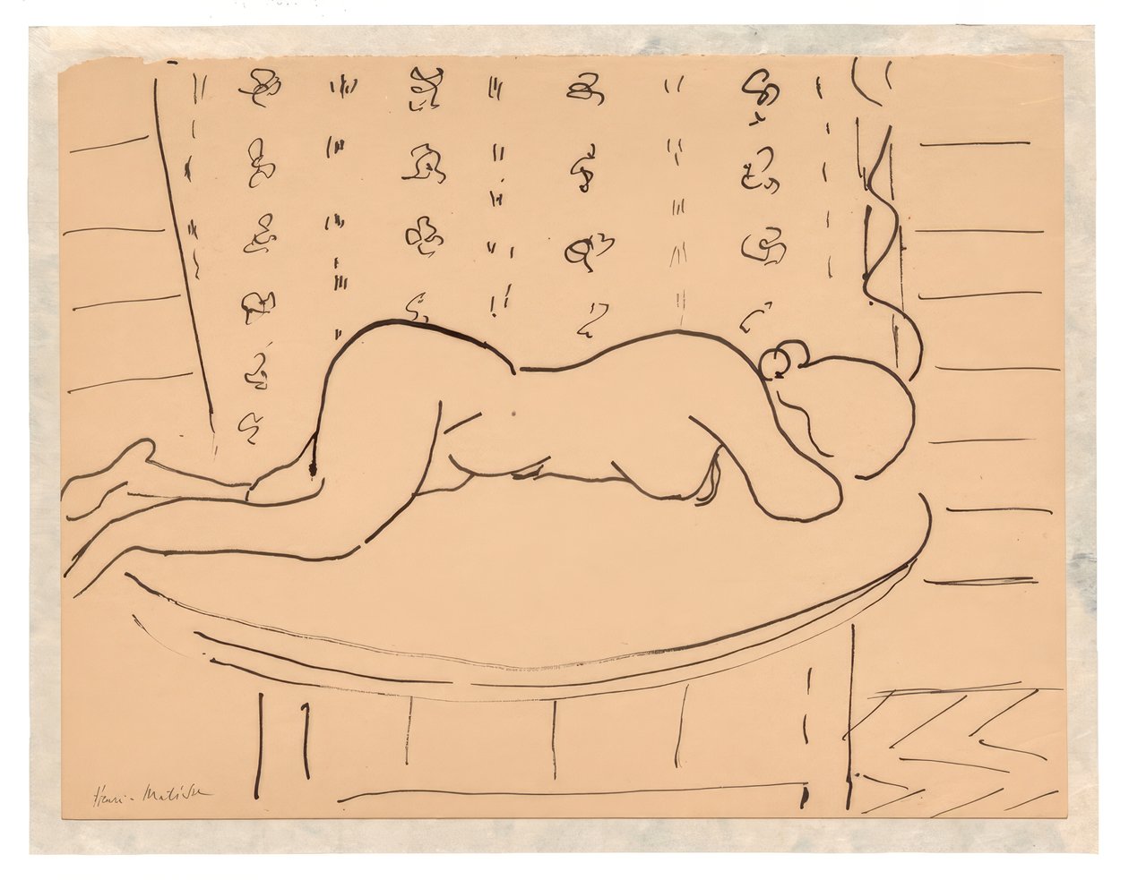 Ženský akt ležící tváří dolů na stole od Henri Matisse