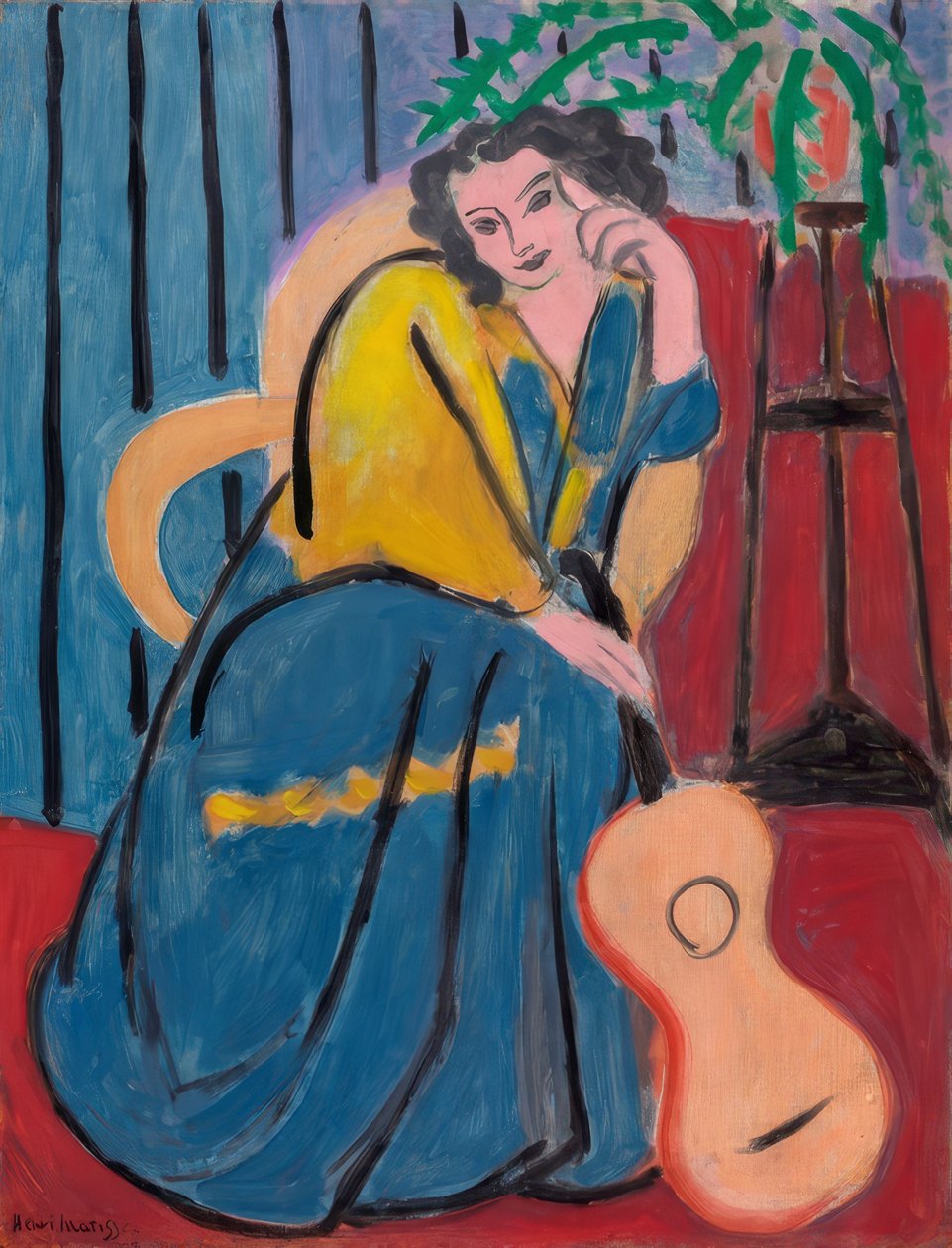 Dívka ve žlutém a modrém s kytarou od Henri Matisse
