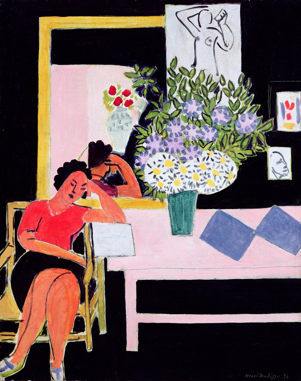 Čtenář na černém pozadí od Henri Matisse