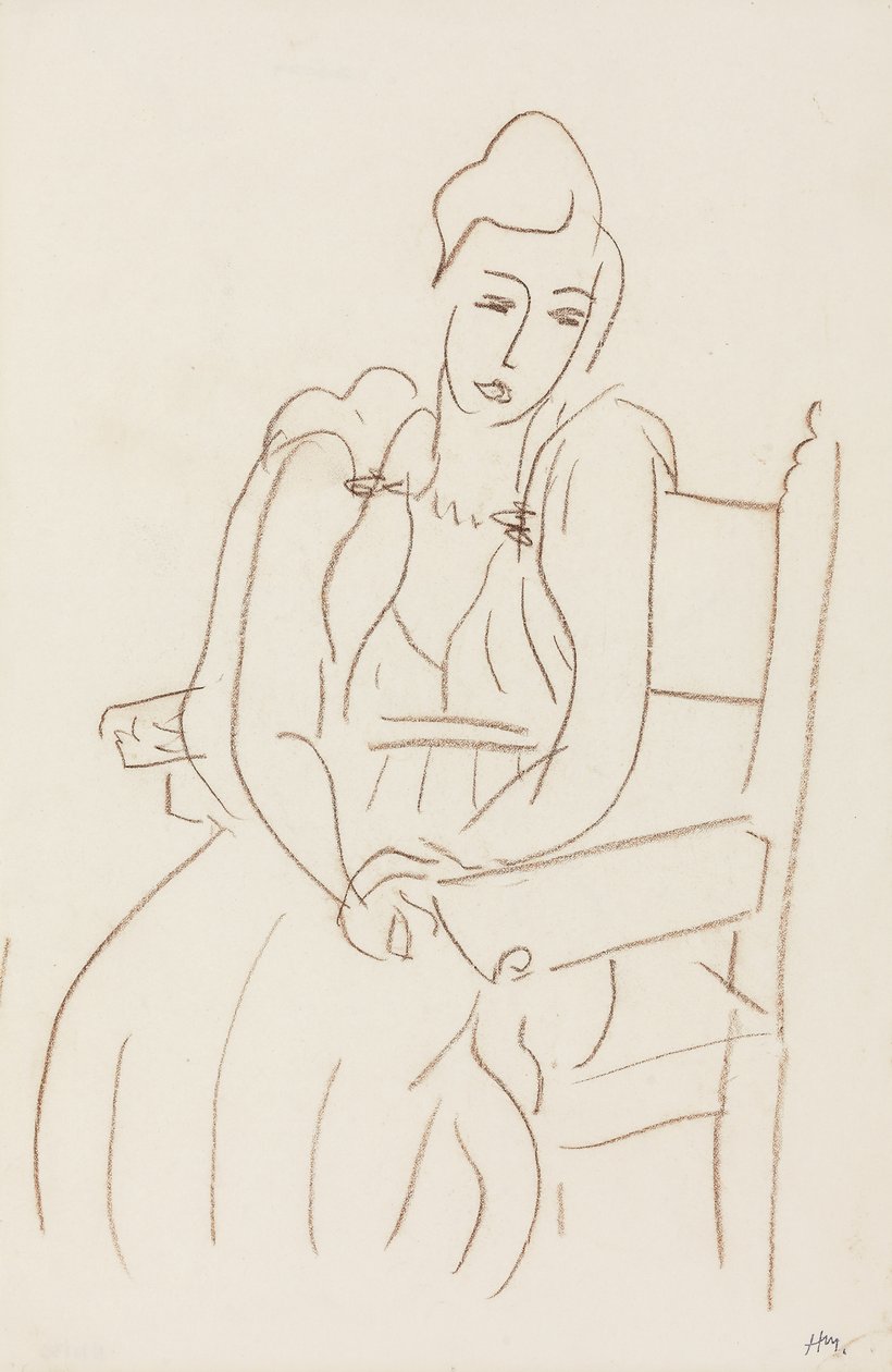 Sedící žena (hnědá vosková pastelka na papíře) od Henri Matisse