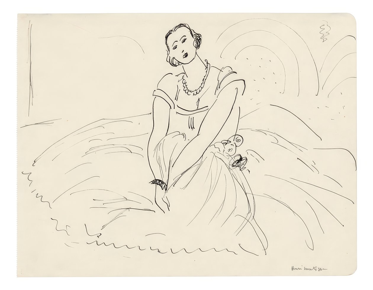Sedící žena v šatech s plnou sukní od Henri Matisse