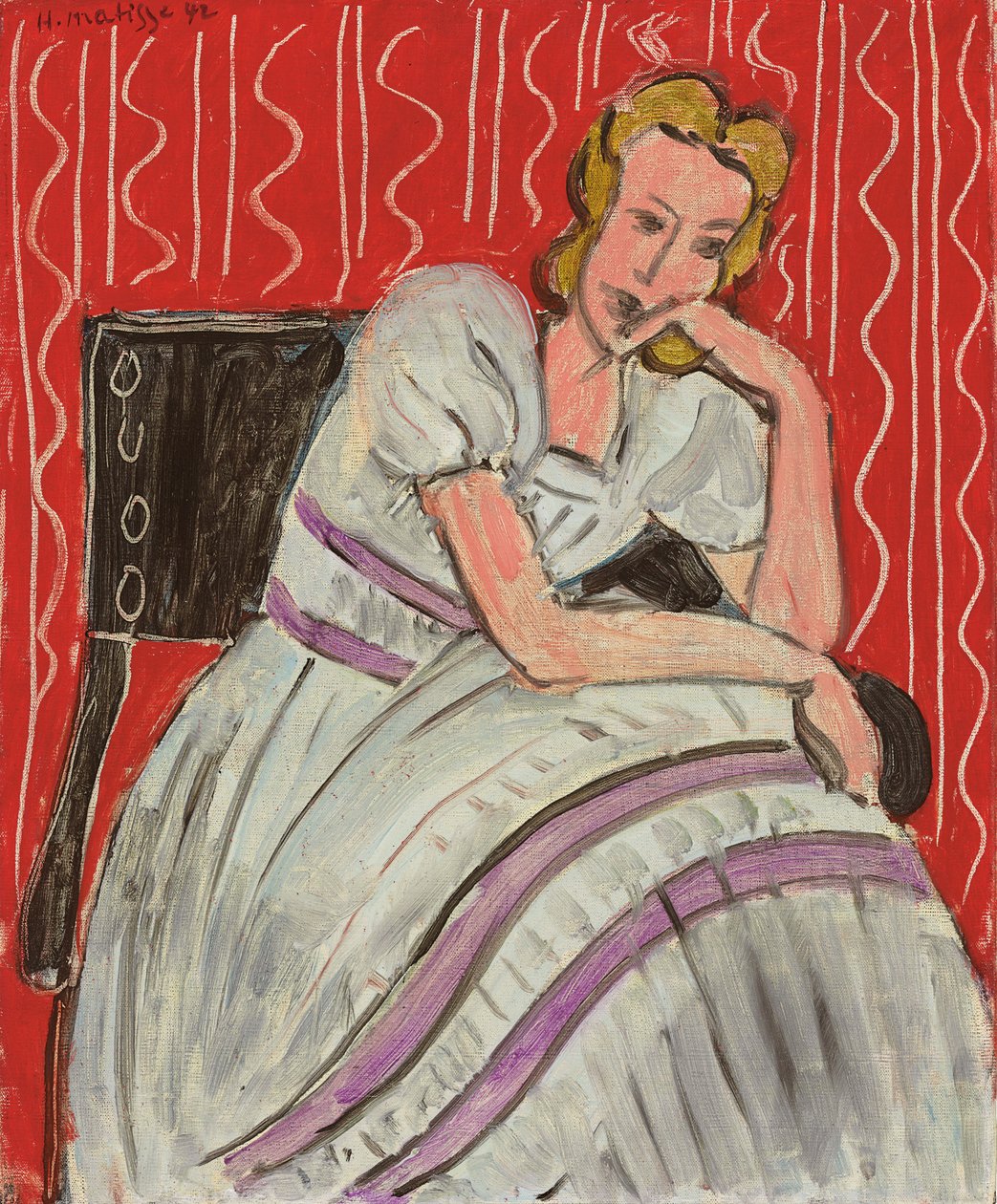 Mladá žena sedící v šedých šatech od Henri Matisse