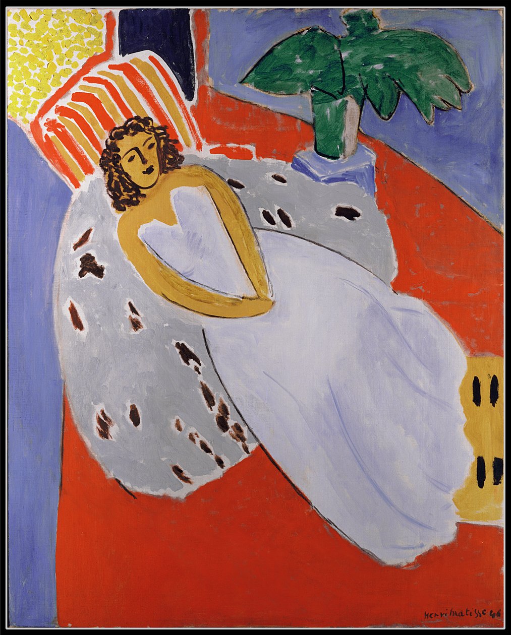 Mladá žena v bílém, červené pozadí od Henri Matisse