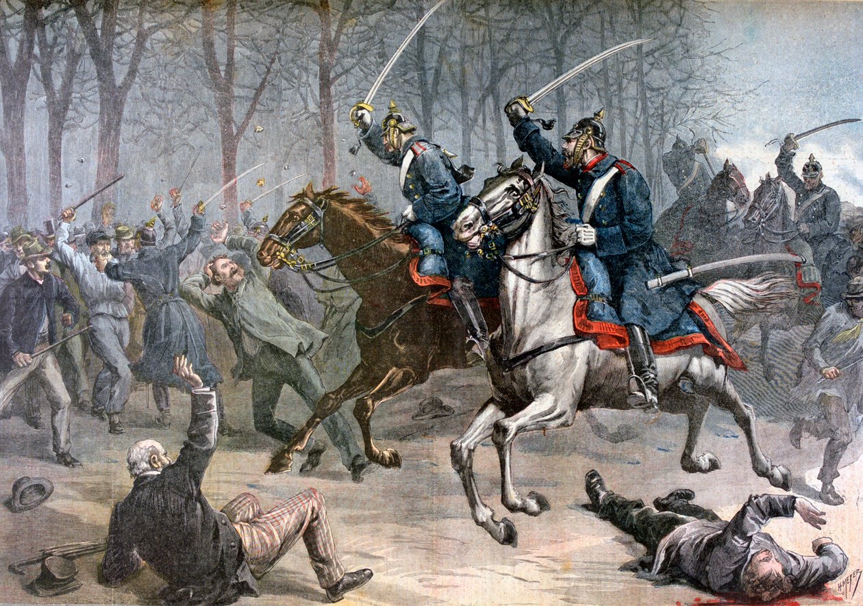 Útok kavalérie, německé nepokoje v Lipsku, 1892. od Henri Meyer