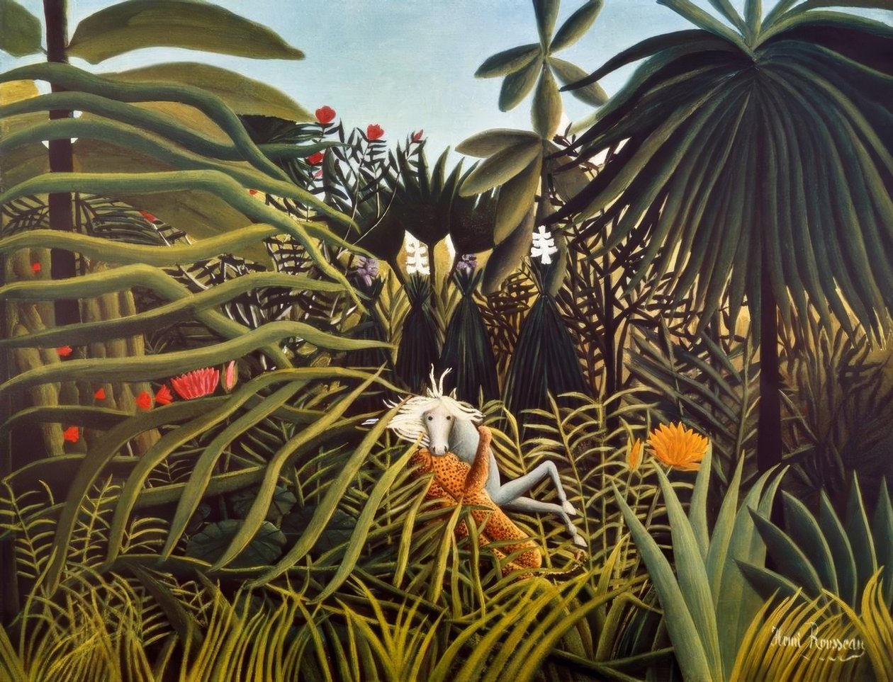Kůň napaden jaguárem od Henri Rousseau