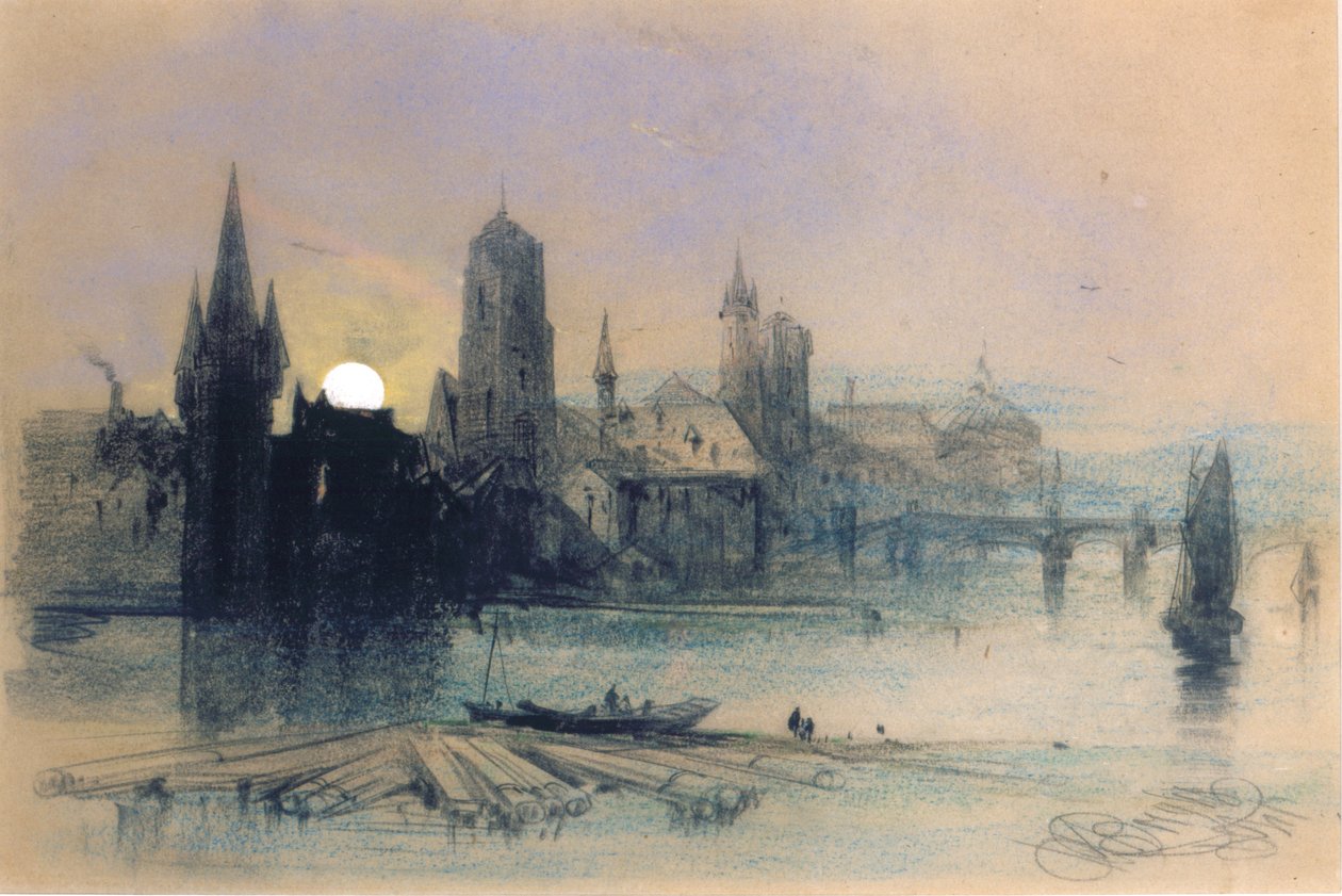 Bruges by Moonlight (pastel na papíře) od Henry Bright