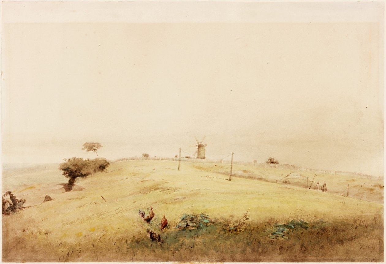 Jeden z Aggers of the Vallum, v horní části Westgate Road, Newcastle, jak se objevil v roce 1848 (tužka a akvarel na papíře (nalepeno na kartě) od Henry Burdon Richardson