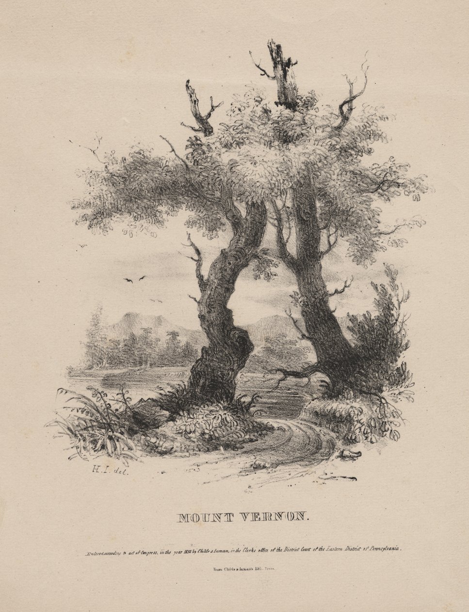 Mount Vernon, litho od Childse a Inmana, 1832 od Henry Inman