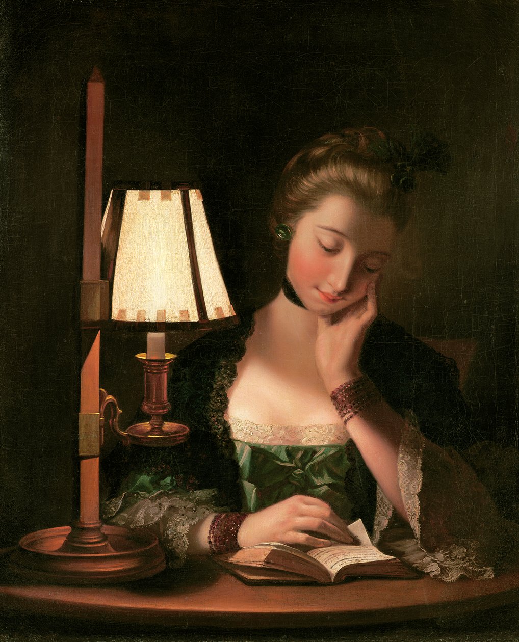 Žena čte podle stínu papírového zvonu, 1766 od Henry Robert Morland