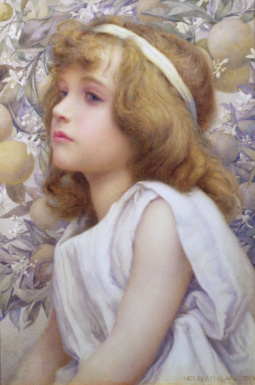 Dívka s květem jablka, 1893 od Henry Ryland