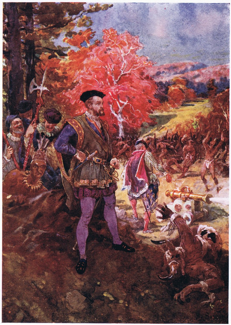 Jacques Cartier a rudokožci, kolem roku 1920 od Henry Sandham