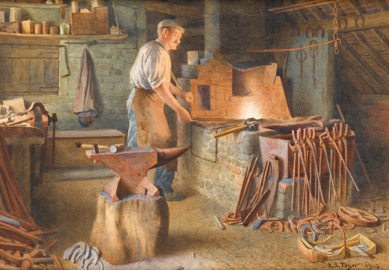 The Village Blacksmith, 1918 (wc na papíře) od Henry Spernon Tozer