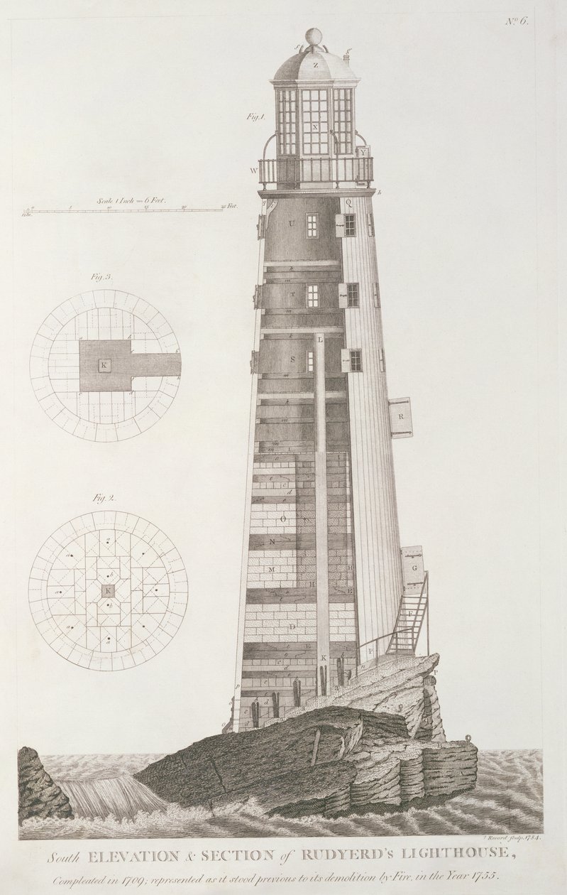 Eddystone Lighthouse vyrytý Johnem Recordem (fl.1768-80), 1784 od Henry Winstanley