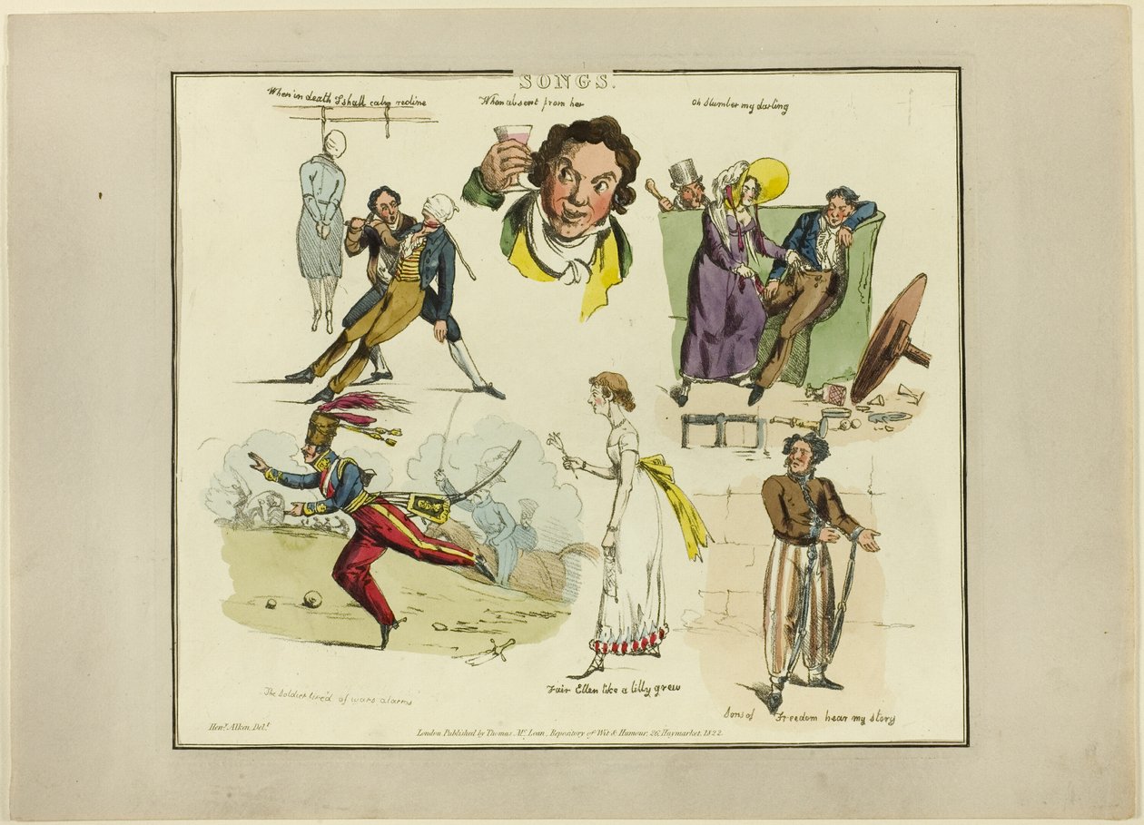 Deska od ilustrací k populárním písním od Henry Alken