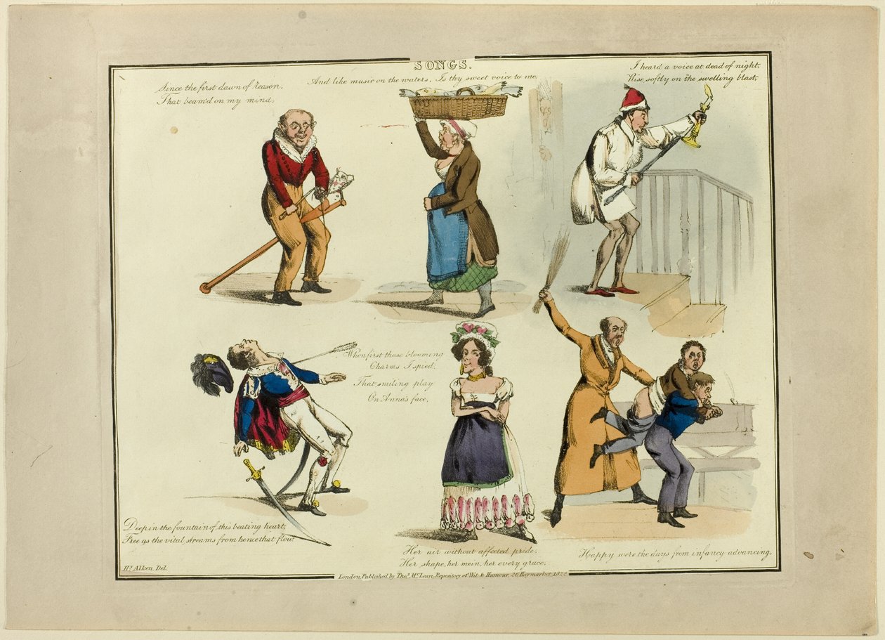 Deska od ilustrací k populárním písním od Henry Alken