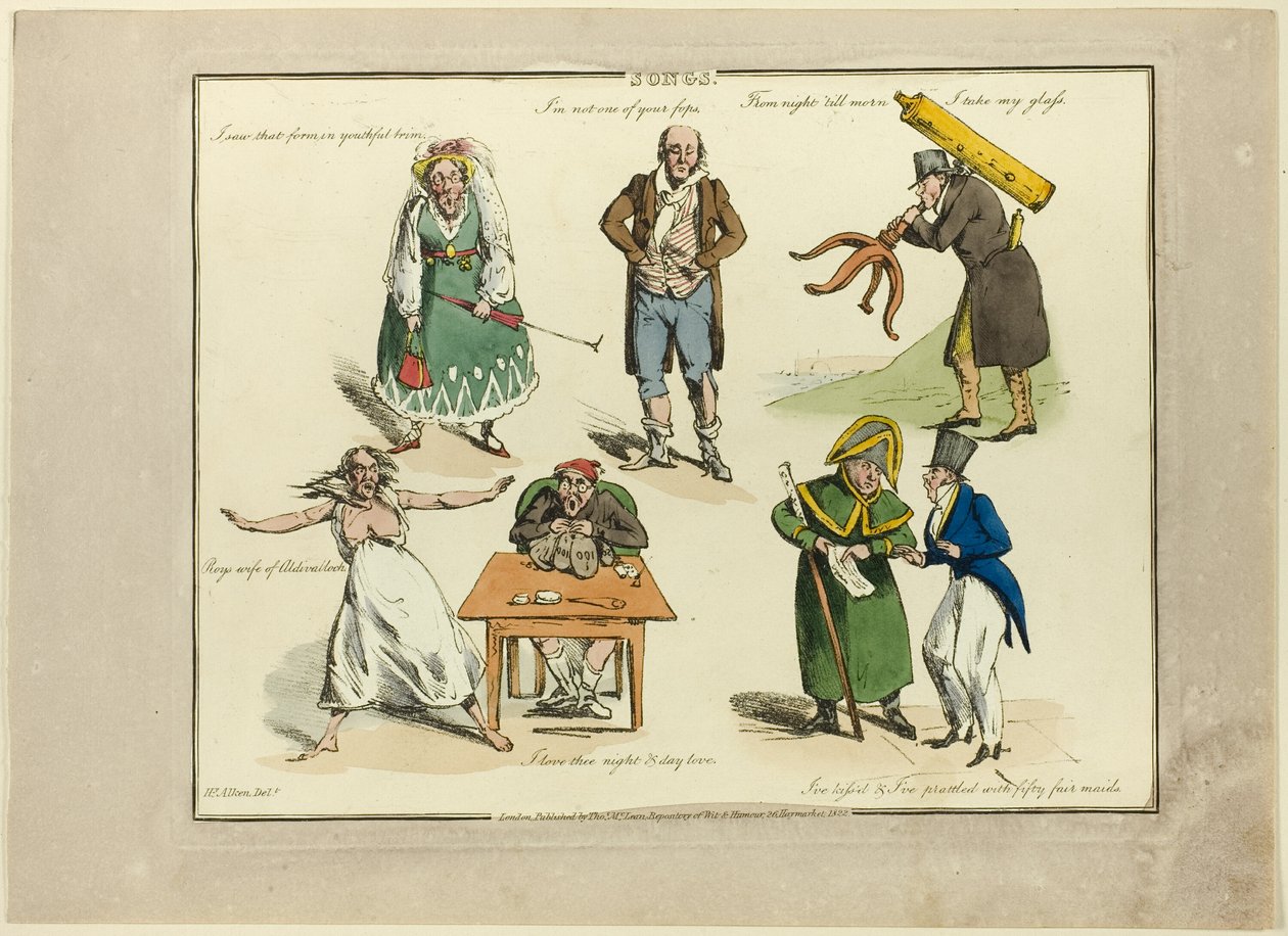 Deska od ilustrací k populárním písním od Henry Alken