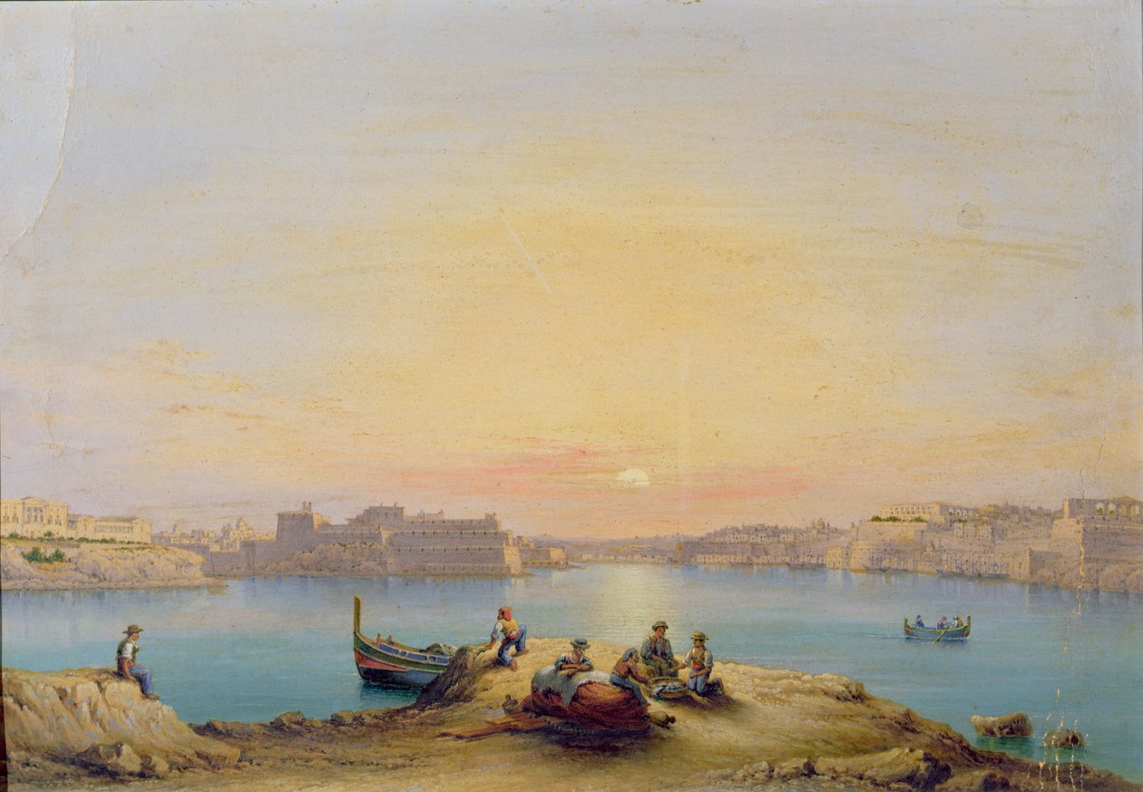 Přístav Valetta při západu slunce od Henry Charles Ferro
