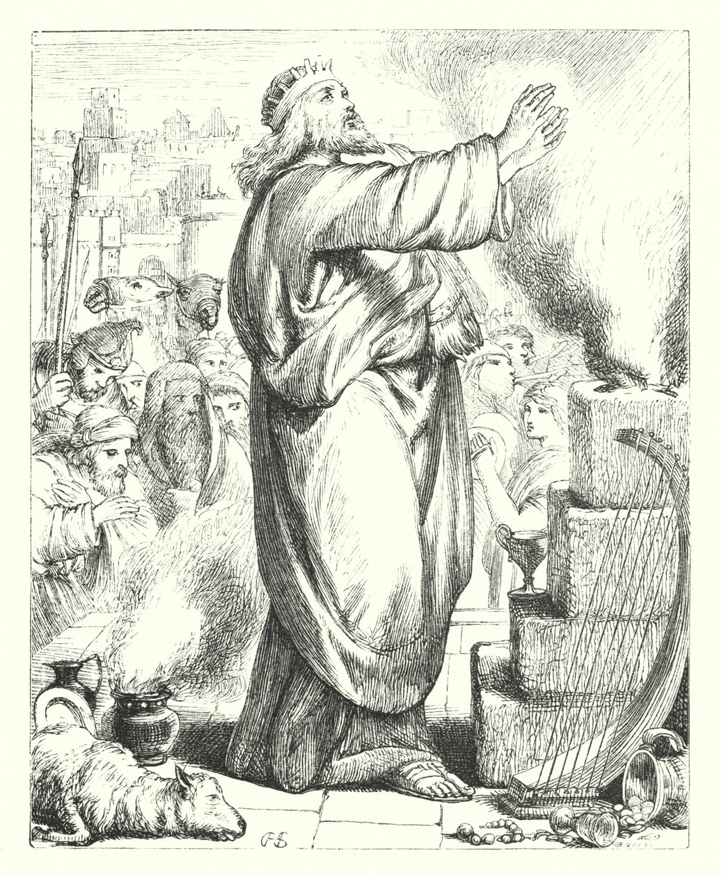 The Sacrifice of David (rytina) od Henry Courtney (after) Selous