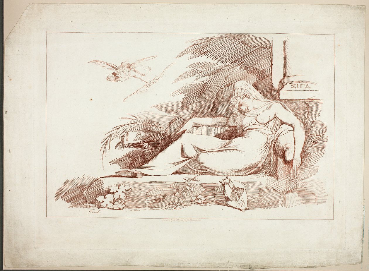 Spící žena s Amorem od Johann Heinrich Füssli