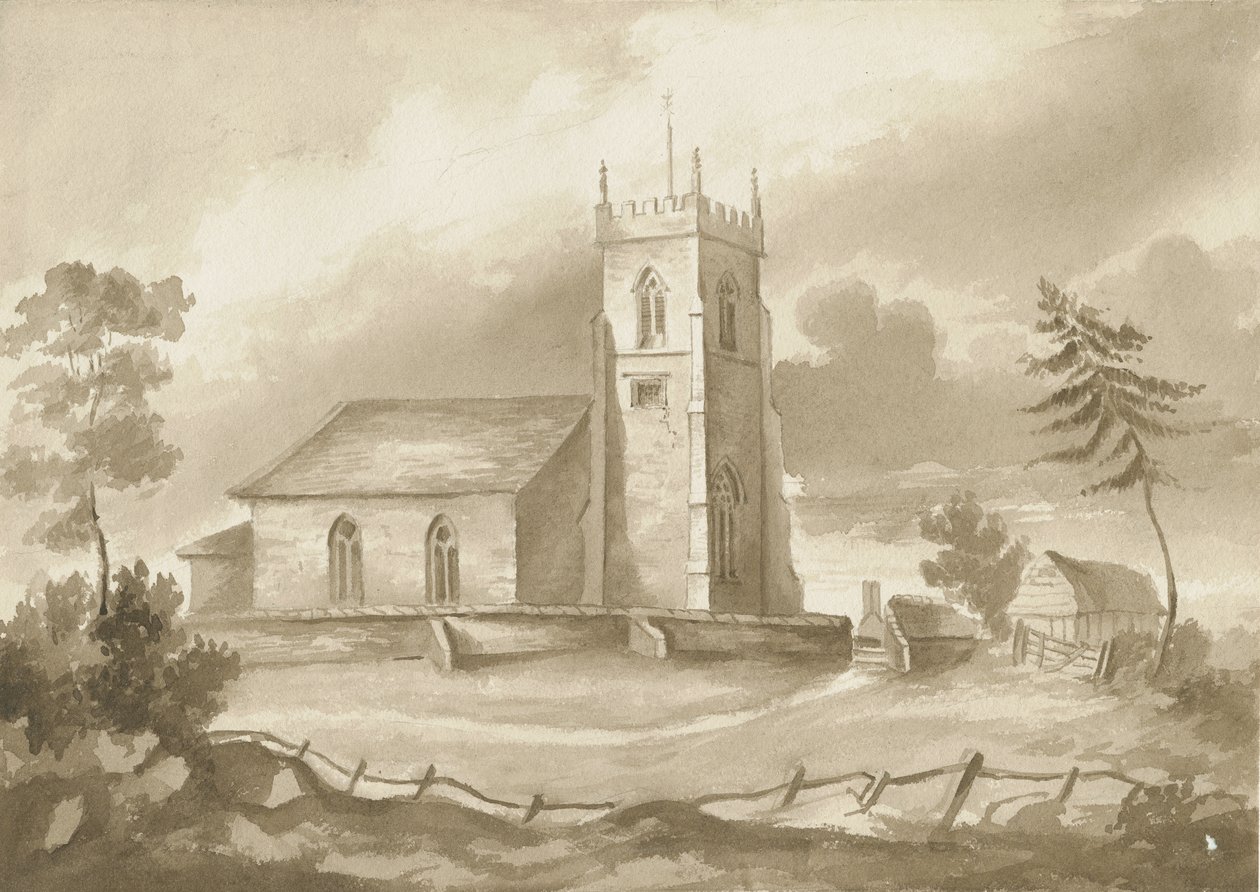 Codsall Church: kresba sépie, nd [1844] od Henry James Noyes
