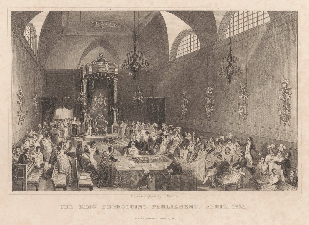 King Proroguing Parliament, duben 1831 od Henry Melville