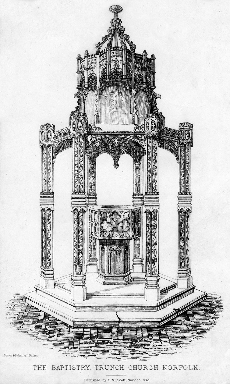 Baptisterium, Trunch Church, Norfolk, 1855. od Henry Ninham
