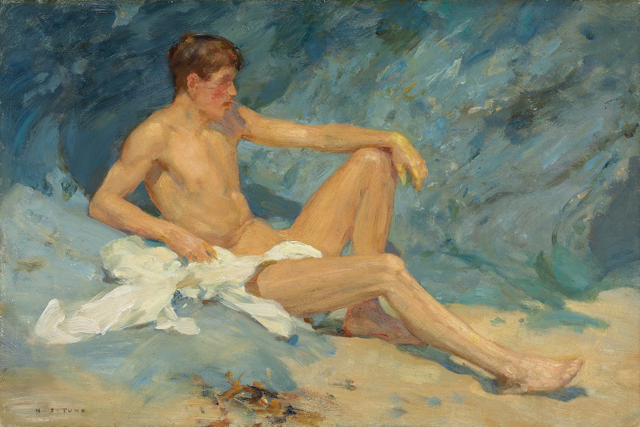 Mužský akt ležící na skalách od Henry Scott Tuke