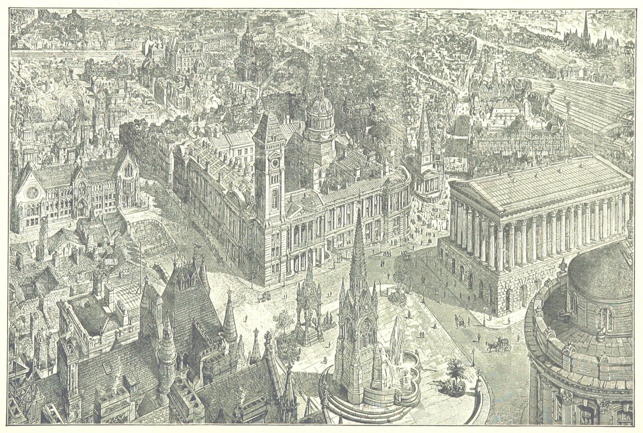 Pohled na Birmingham z ptačí perspektivy v roce 1886. od Henry William Brewer