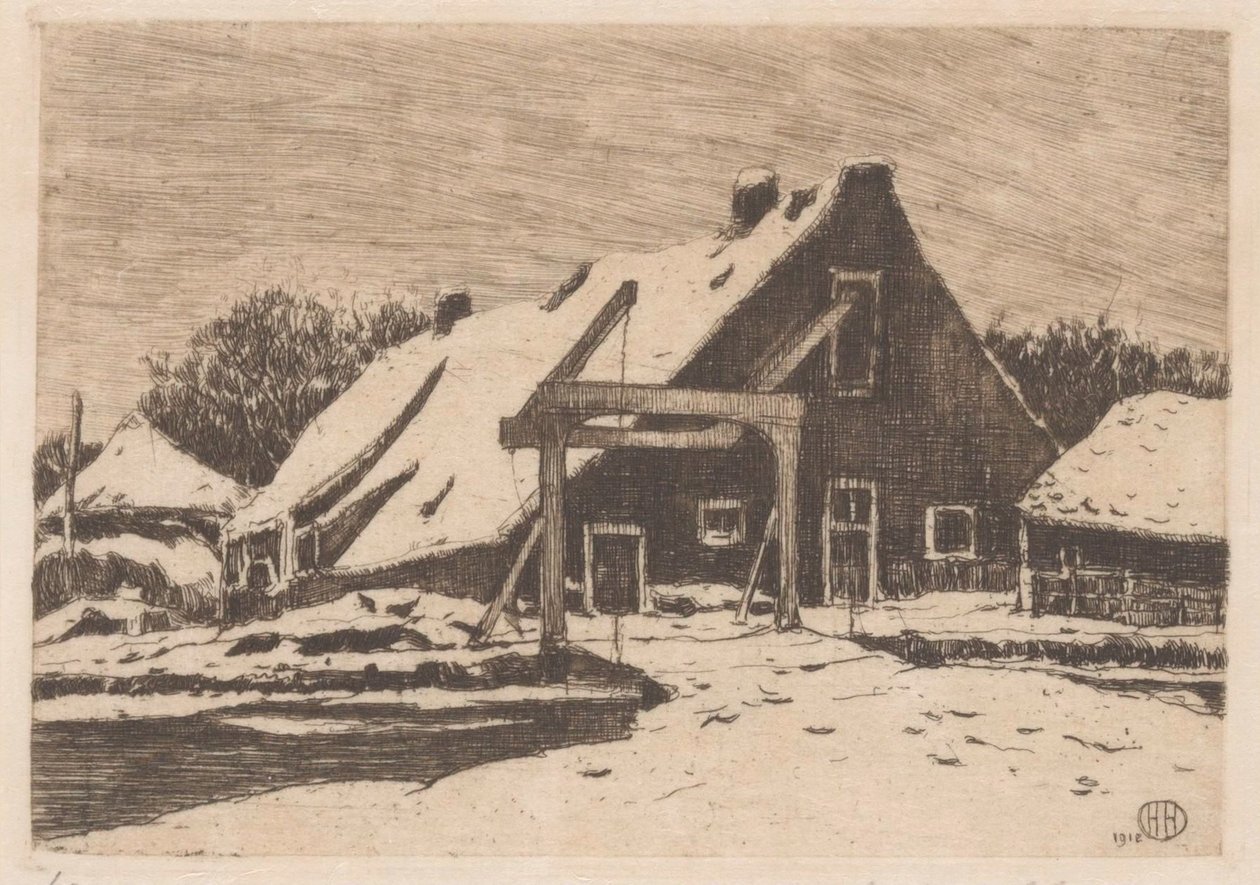 Farma s padacím mostem od Herman Heuff (signed by artist)