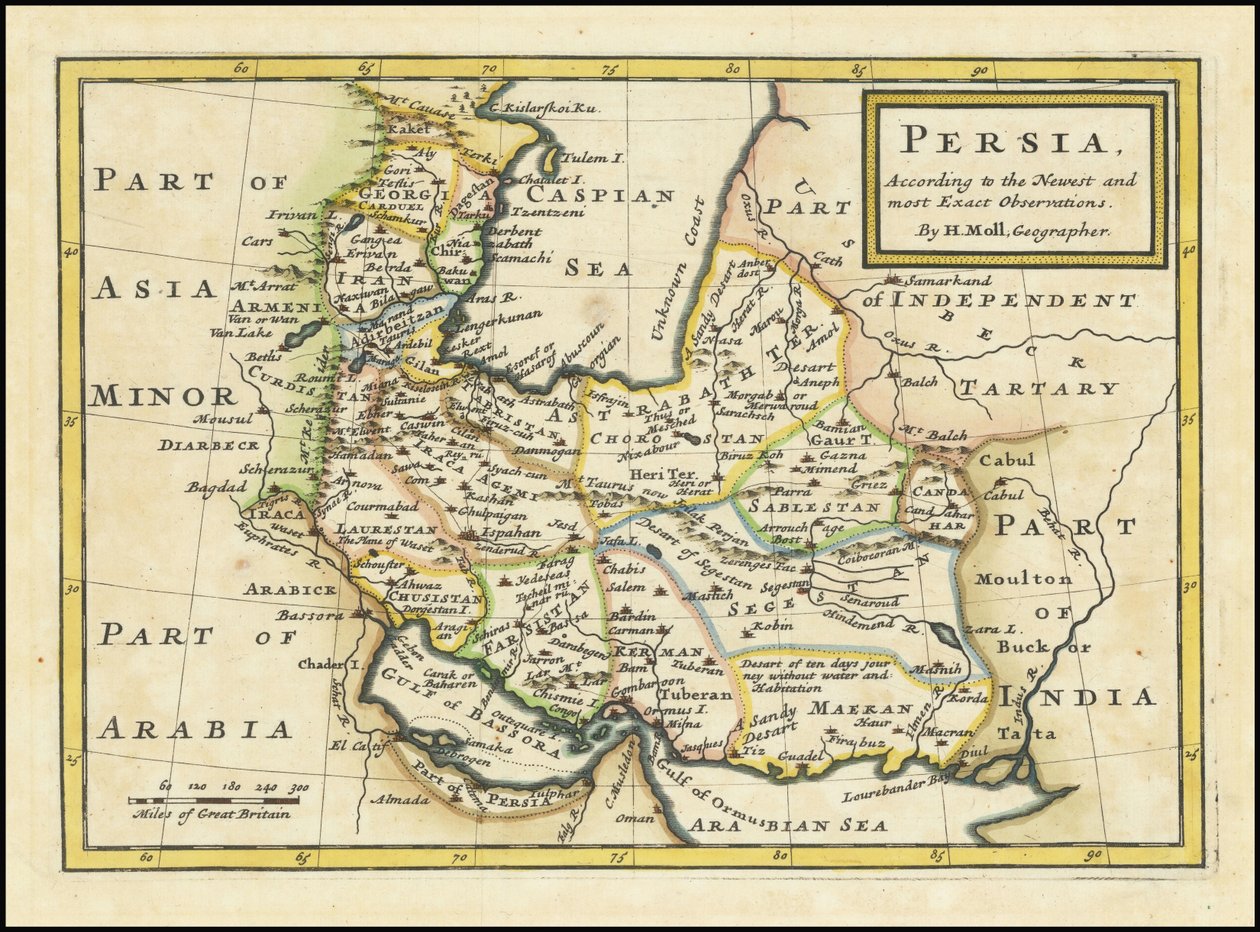 Mapa Persie z roku 1740 od Herman Moll