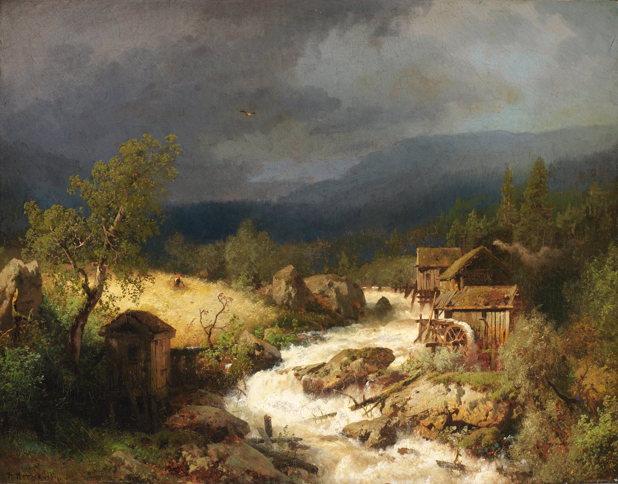Mill on a Torrent, 1871. od Hermann Herzog