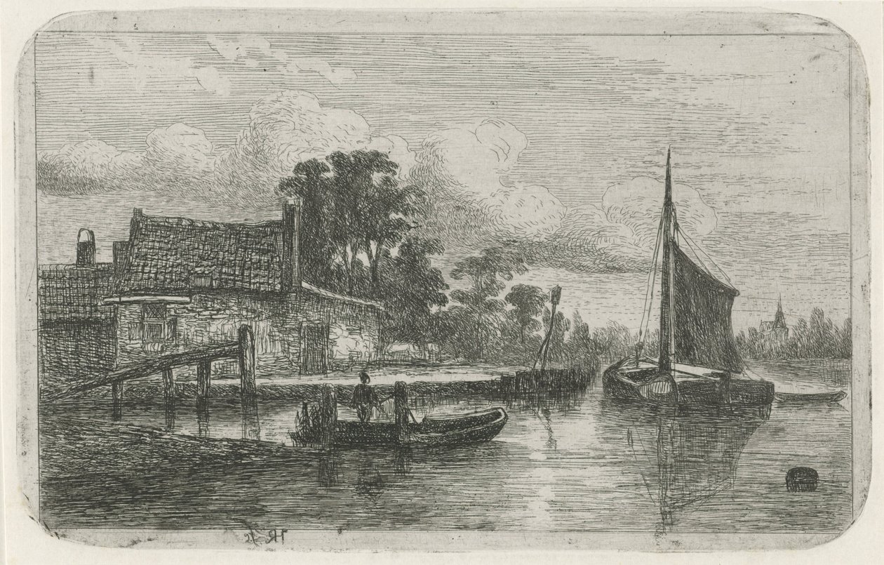 Plachetnice na nábřeží od Hermanus Jan Hendrik van Rijkelijkhuysen