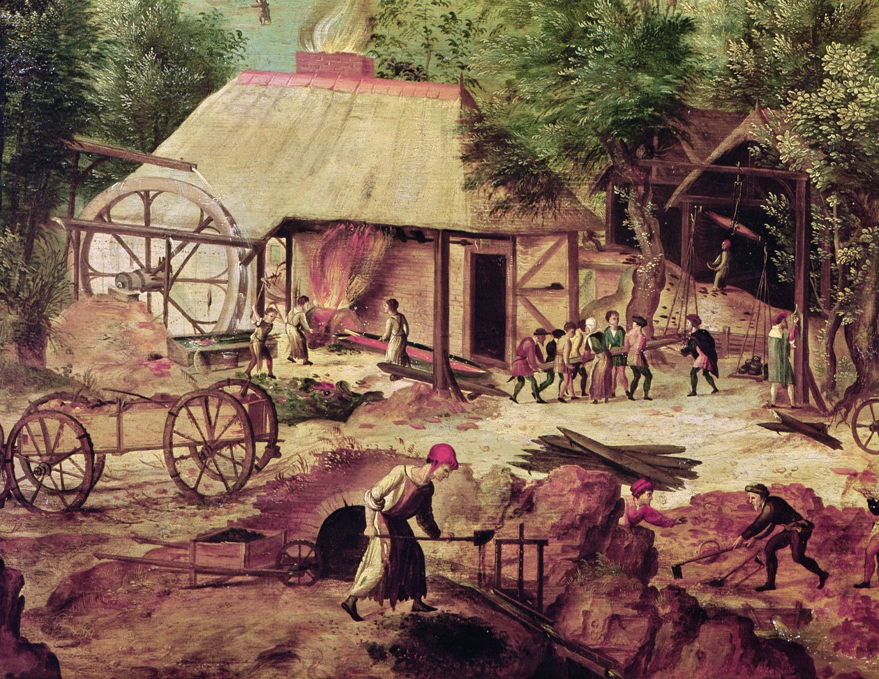 Krajina s Forge, detail slévárny (detail 316368) od Herri met de Bles