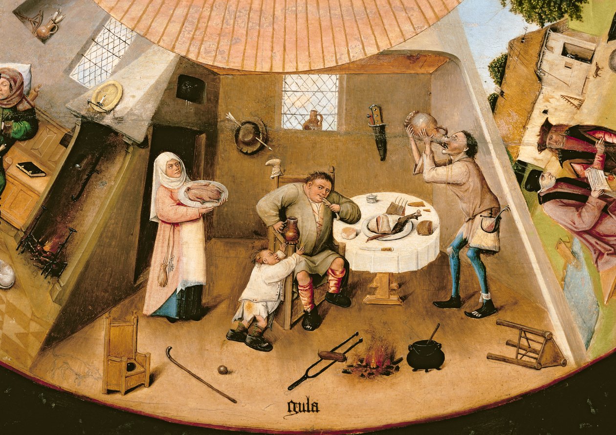 Obžerství, detail z tabulky Sedm smrtelných hříchů a čtyři poslední věci, asi 1480 (viz také 169586) od Hieronymus Bosch