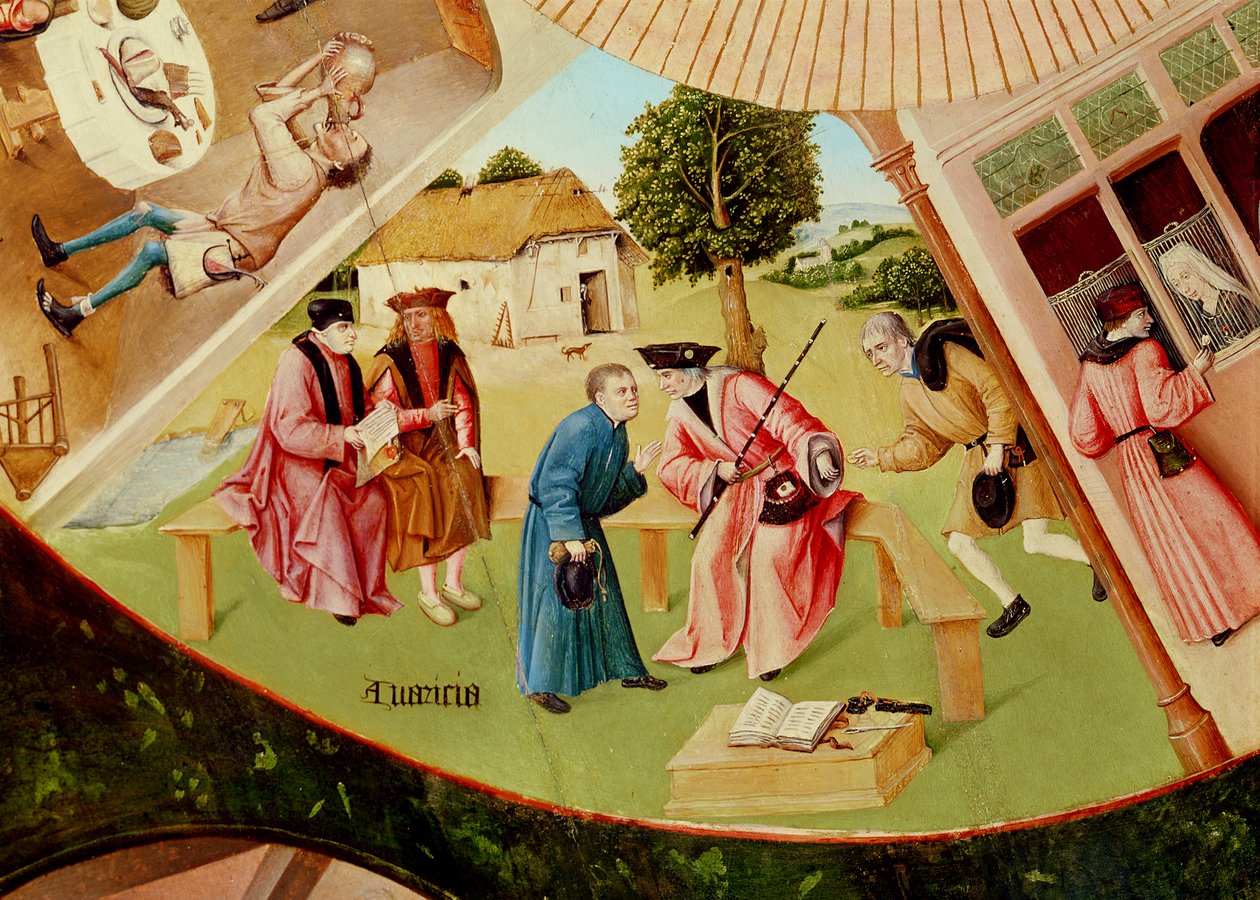 Chamtivost, detail z tabulky sedmi smrtelných hříchů a čtyř posledních věcí, kolem 1480 (olej na dřevě) (viz také 169586) od Hieronymus Bosch