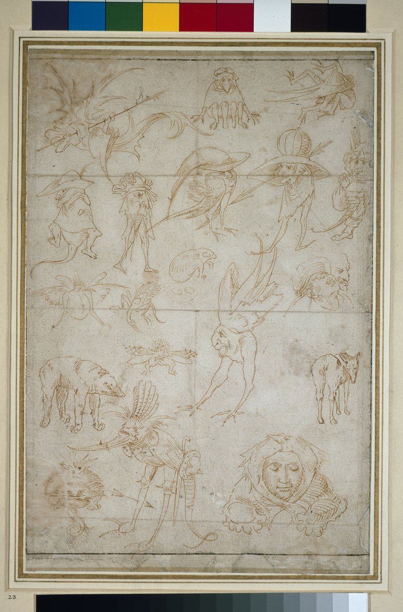 Groteskní studie (recto), 15. století (pero a bistre na papíře) od Hieronymus Bosch