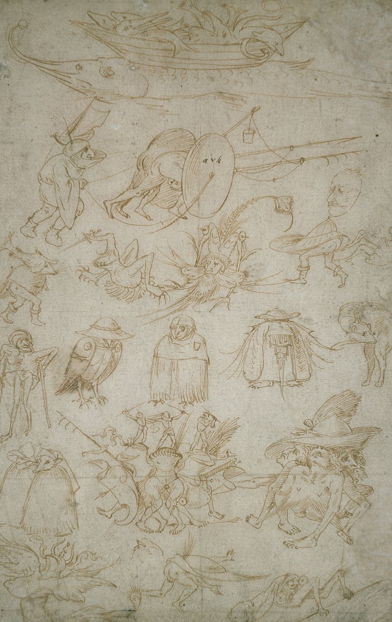 Groteskní studie (verso), 15. století (pero a bistre na papíře) od Hieronymus Bosch