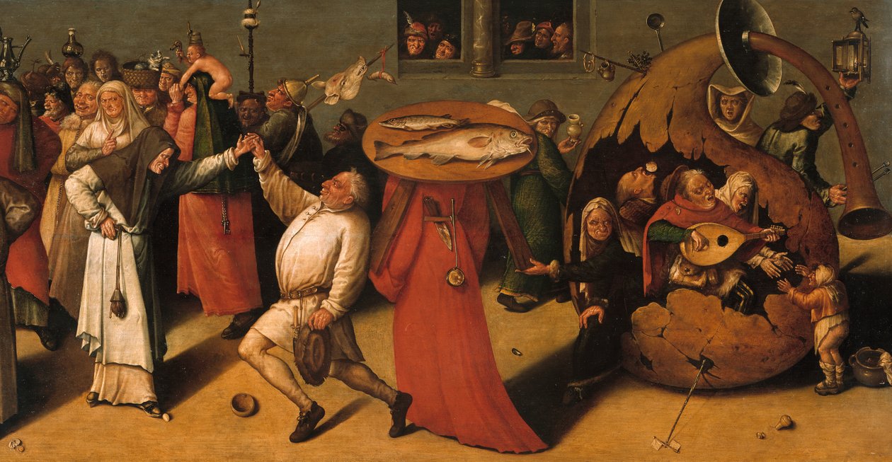 Detail boje mezi karnevalem a postem. od Hieronymus, Bosch