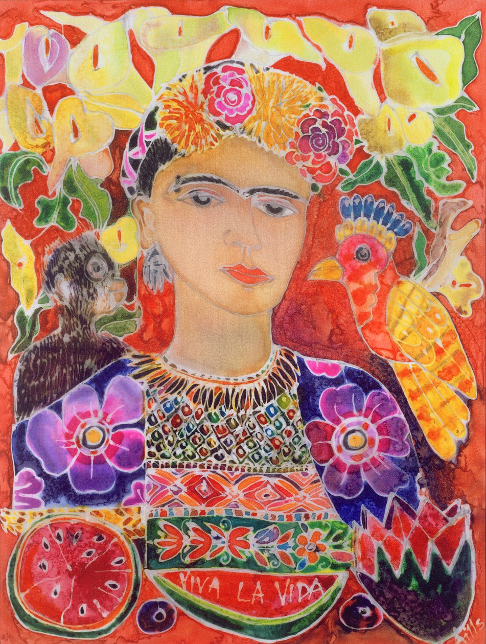 Respekt Fridě Kahlo, 2002 (barevná tuš na hedvábí) od Hilary Simon
