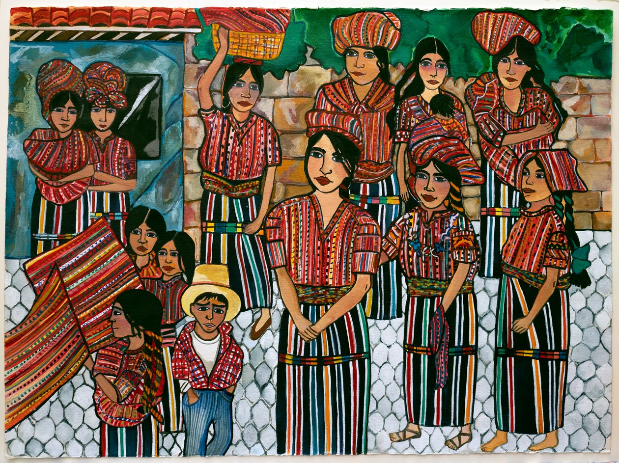 Guatemalské dívky, Solola, 2023 (akvarel na papíře) od Hilary Simon